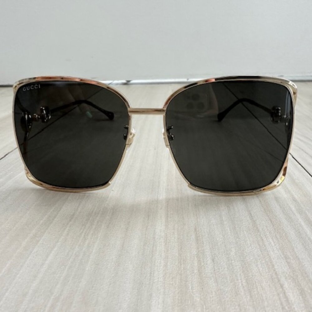 Brand NEW Gucci Gold Grey Metal Oversized Sunglasses - Picture 4 of 6